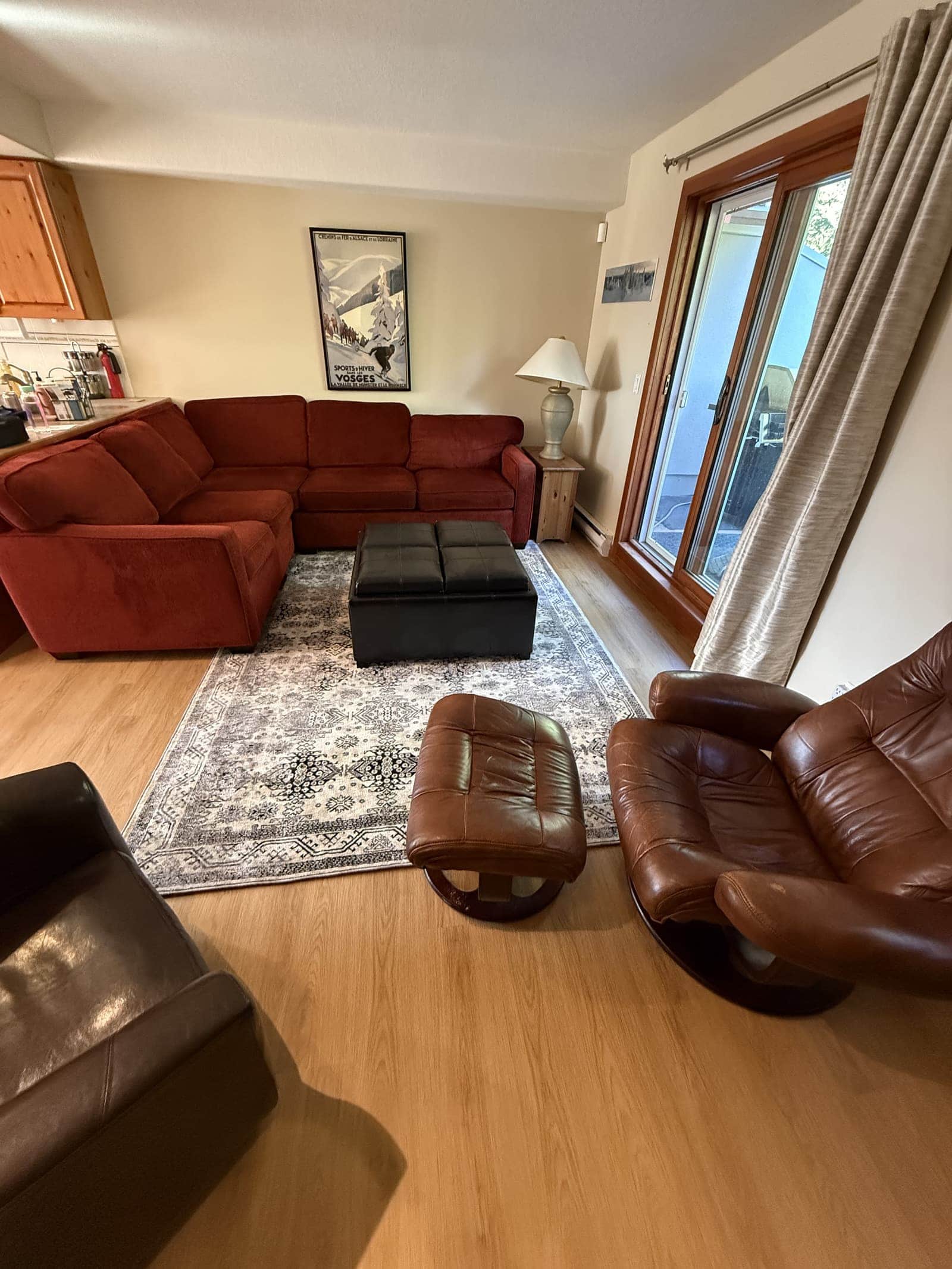 Updated living room in pet-friendly 2 bedroom Sun Peaks, British Columbia, Canada townhouse rental