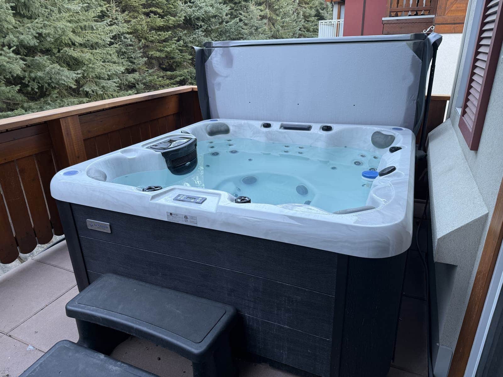 Private hot tub added in 2025 on the deck at Timberline Village #24 in Sun Peaks, British Columbia, Canada