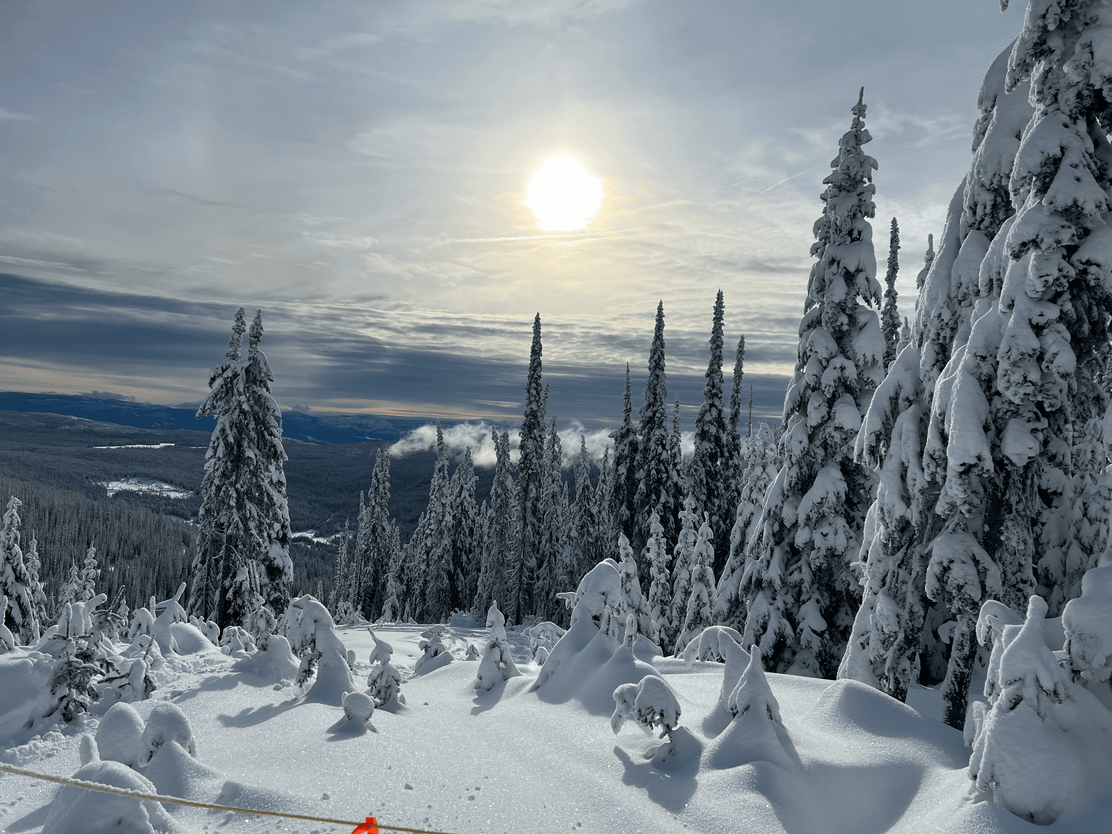 Winter mountain backdrop near Sun Peaks, BC, Canada ski resort base