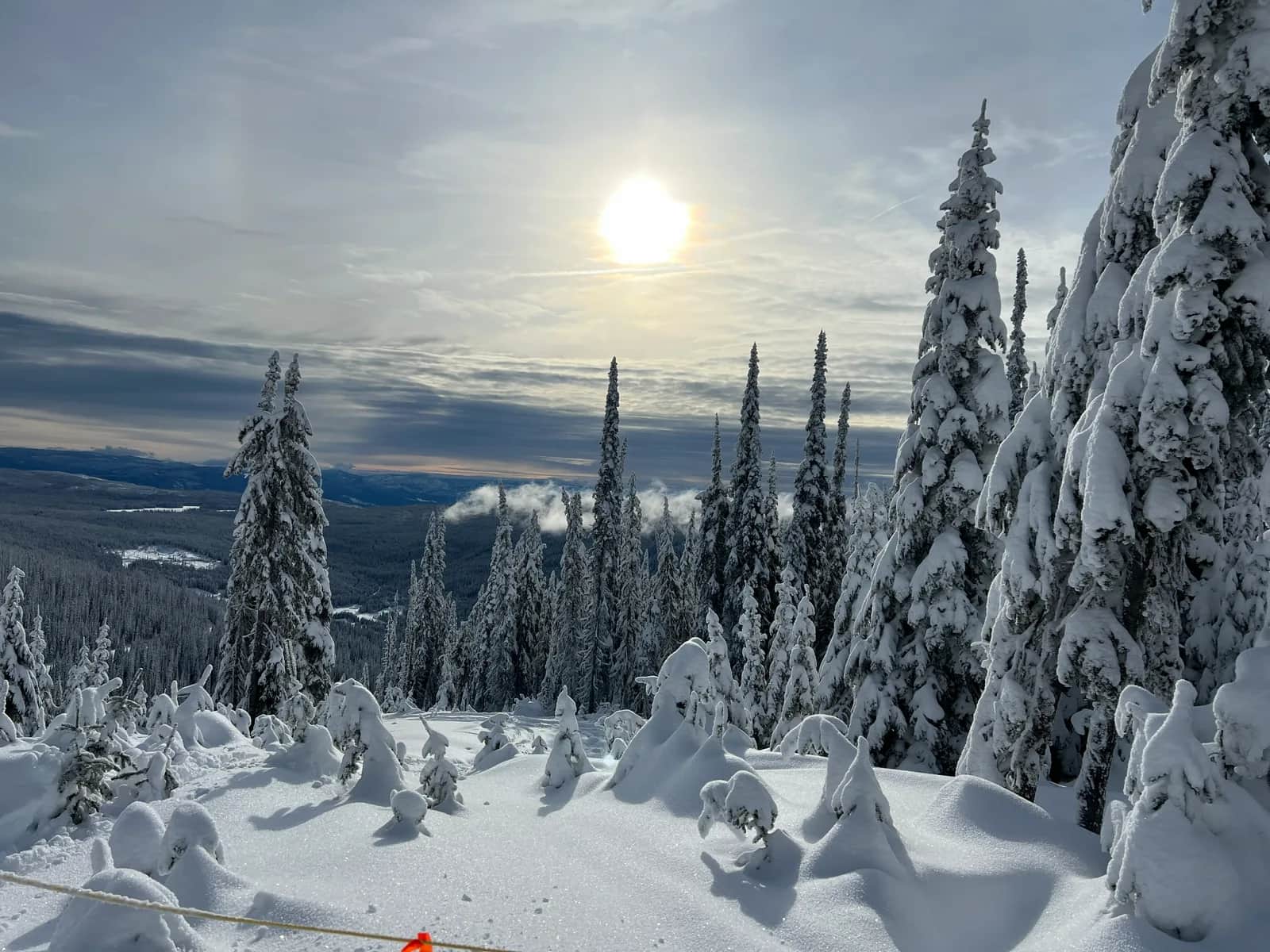 Winter mountain backdrop near Sun Peaks, British Columbia, Canada ski resort base