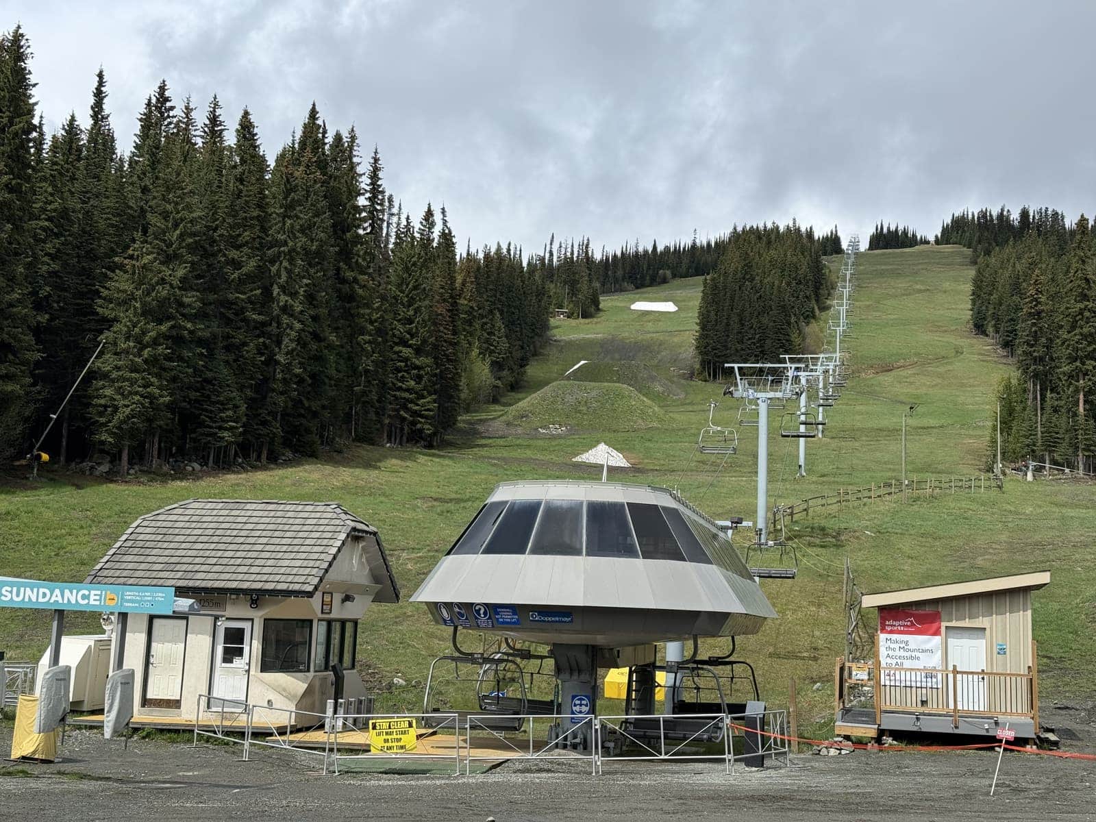 Quiet off-season mountain and lift view at Sun Peaks Resort, British Columbia, Canada
